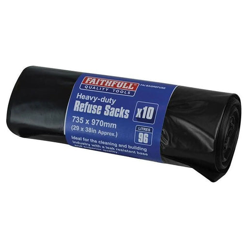 Faithfull Heavy-Duty Black Refuse Sacks (Roll 10)