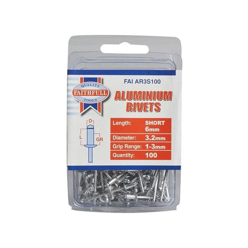 Faithfull Aluminium Rivets 3.2 x 6mm Short Pre-Pack of 100
