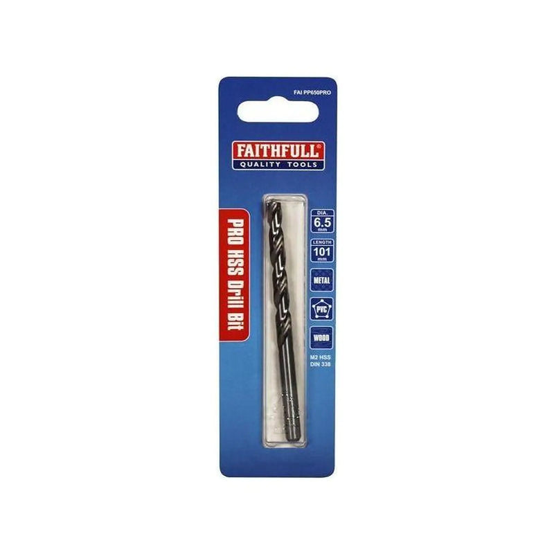 Faithfull Professional HSS Jobber Drill Bit Pre Pack 6.50mm OL:100mm WL:58mm