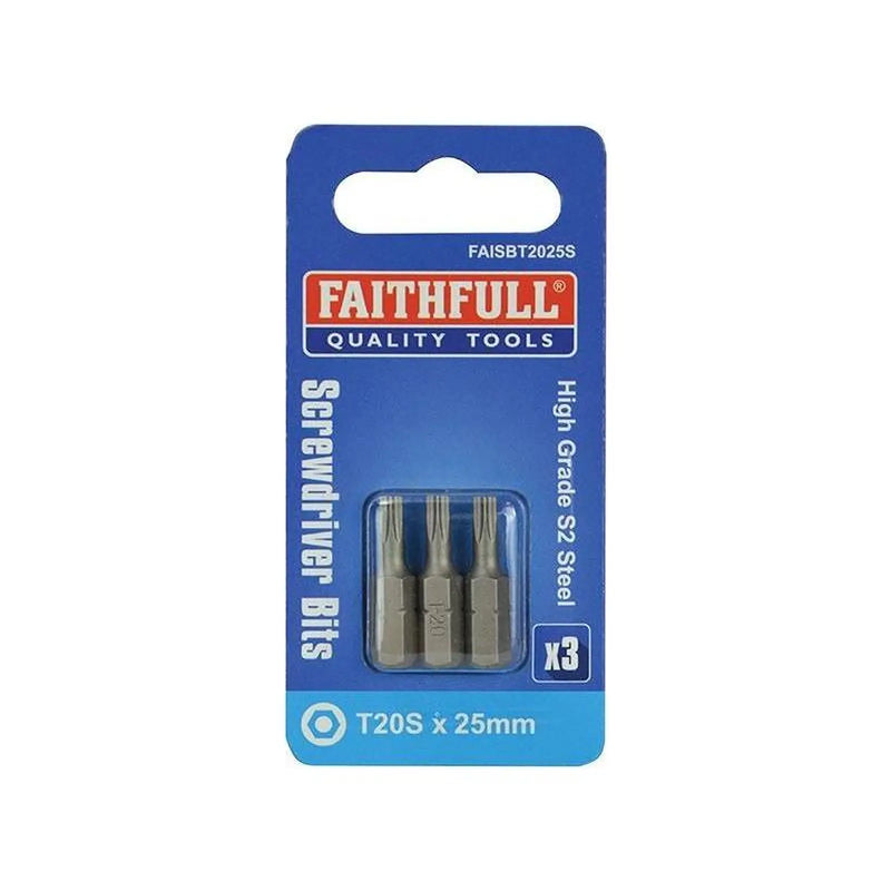 Faithfull Security S2 Grade Steel Screwdriver Bits T20S x 25mm (Pack 3)