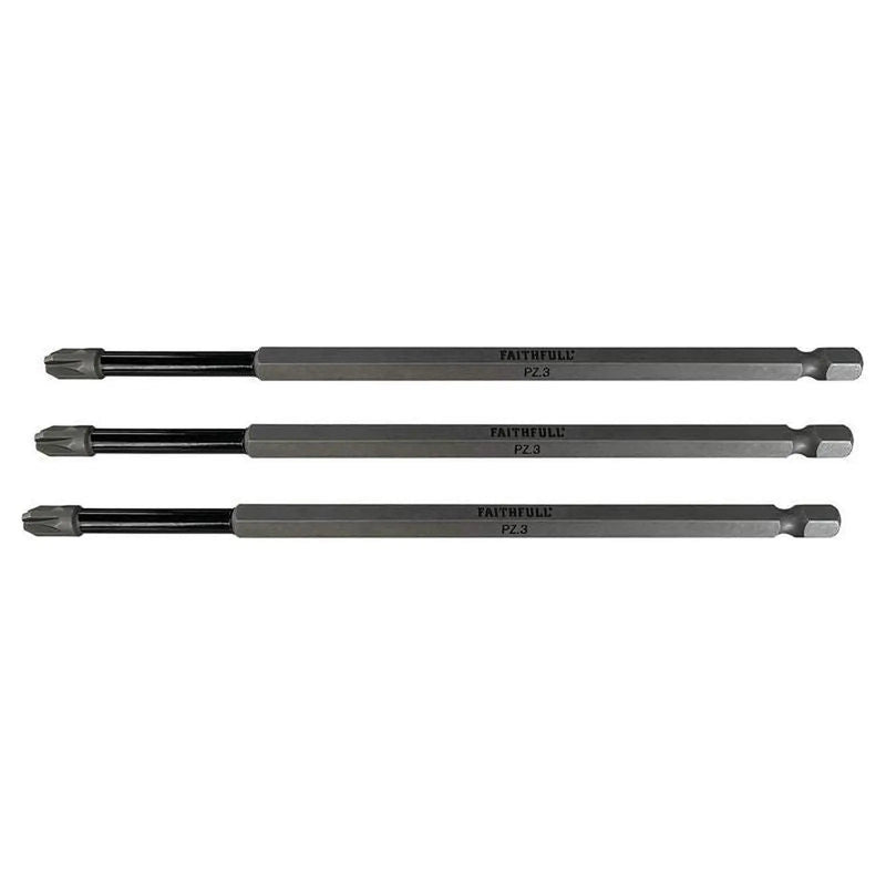 Faithfull Pozidriv Impact Screwdriver Bits PZ3 x 150mm (Pack 3)
