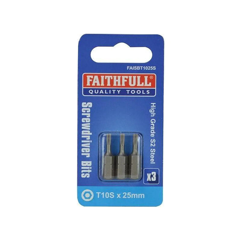 Faithfull Security S2 Grade Steel Screwdriver Bits T10S x 25mm (Pack 3)