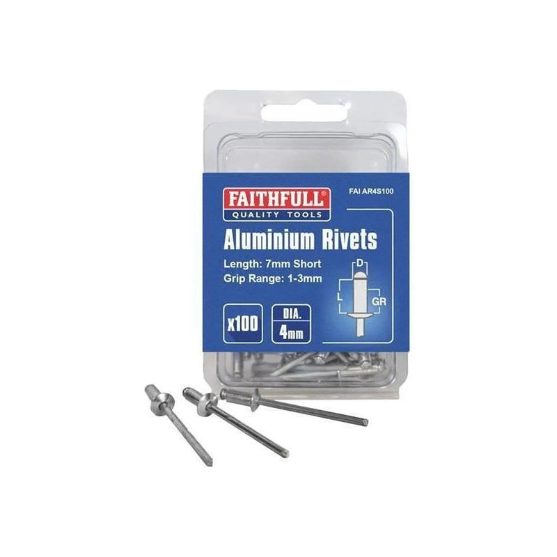 Faithfull Aluminium Rivets 4 x 7mm Short Pre-Pack of 100