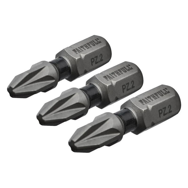 Faithfull Pozi Impact Screwdriver Bits PZ2 x 25mm (Pack 3)