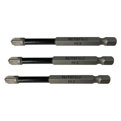 Faithfull Pozidriv Impact Screwdriver Bits PZ3 x 75mm (Pack 3)