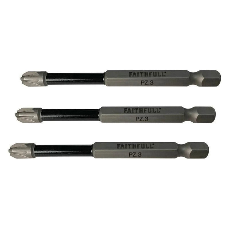 Faithfull Pozidriv Impact Screwdriver Bits PZ3 x 75mm (Pack 3)