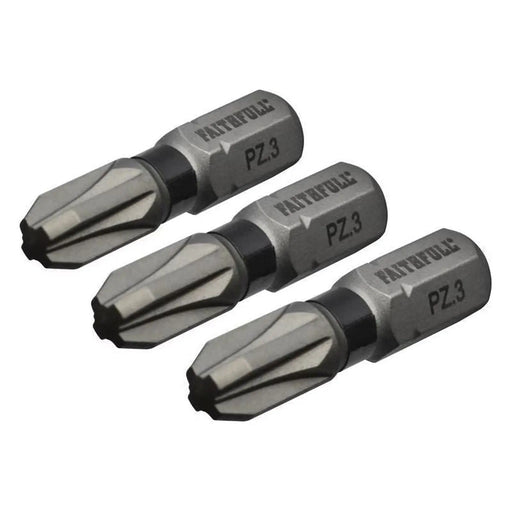 Faithfull Pozi Impact Screwdriver Bits PZ3 x 25mm (Pack 3)