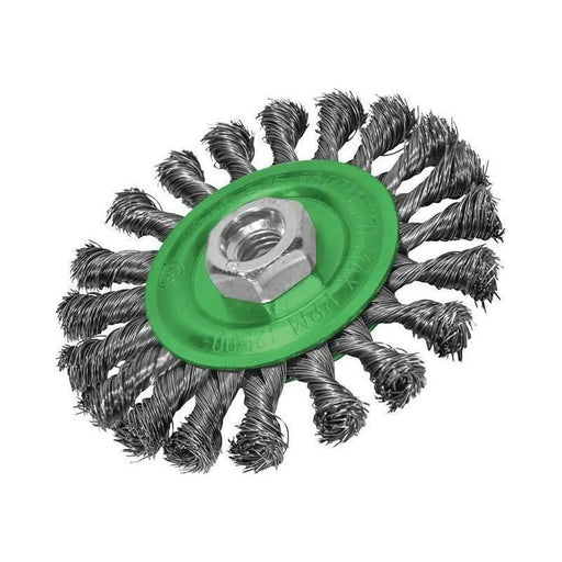 Faithfull Flat Twist Knot Wire Brush 115 x 12mm M14x2 Bore, 0.35mm Stainless Steel Wire