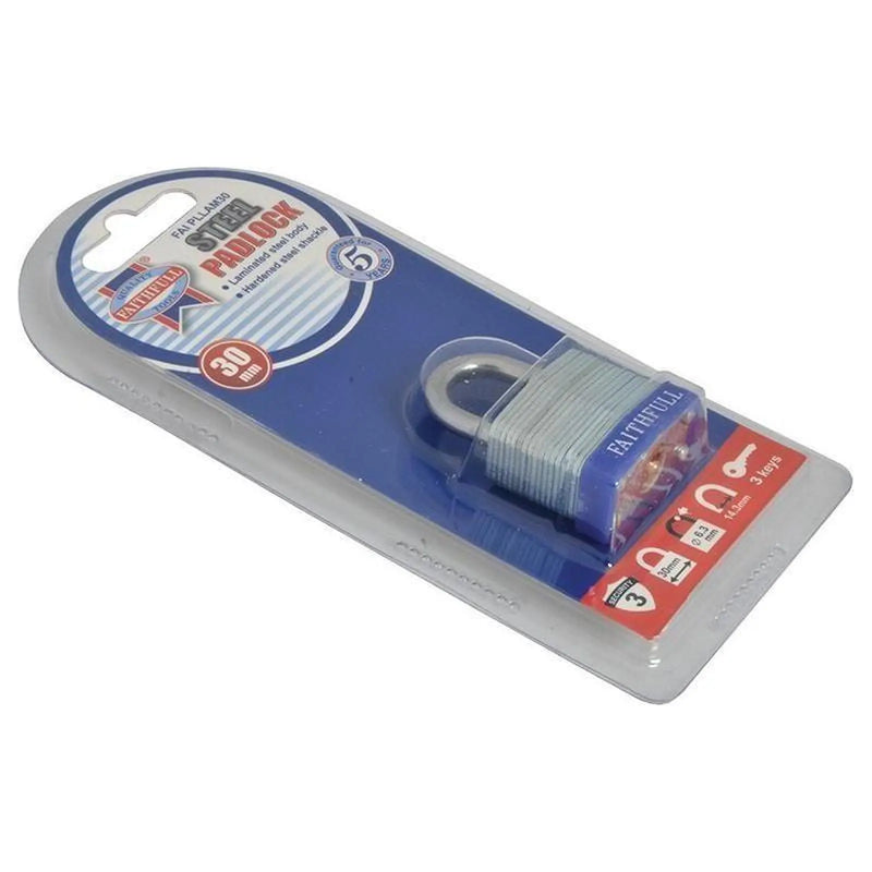 Faithfull Laminated Steel Padlock 30mm 3 Keys