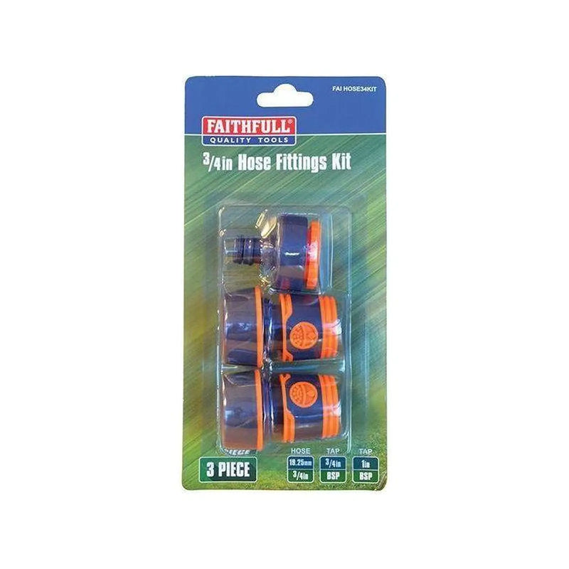 Faithfull 3/4in Plastic Hose Fittings Kit, 3 Piece