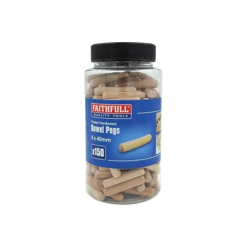 Faithfull Wood Dowels Fluted 40 x 8mm (Tub 150)