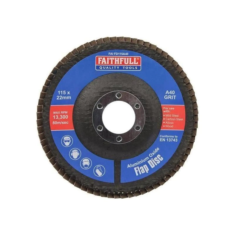 Faithfull Aluminium Oxide Flap Disc 115 x 22mm 40 Grit