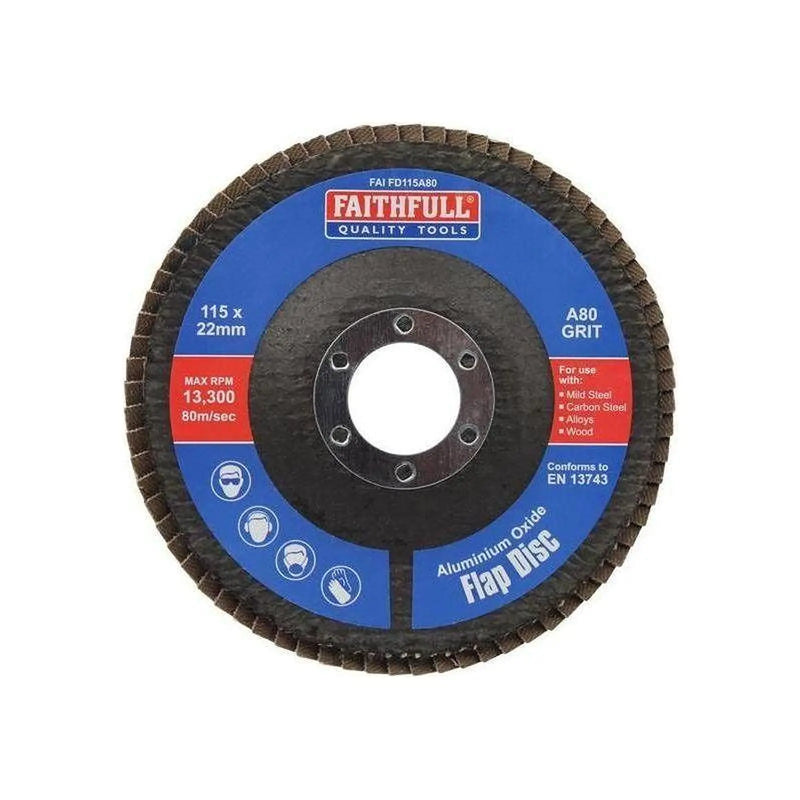 Faithfull Aluminium Oxide Flap Disc 115 x 22mm 80 Grit