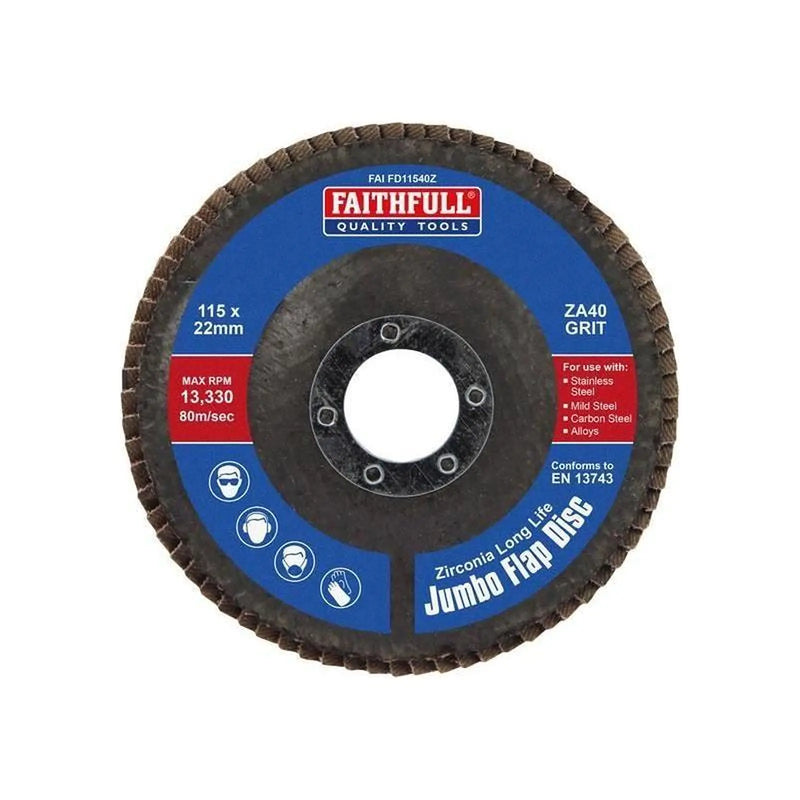 Faithfull Zirconia Abrasive Jumbo Flap Disc A40 115mm
