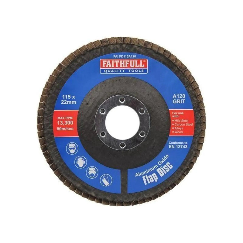 Faithfull Aluminium Oxide Flap Disc 115 x 22mm 120 Grit