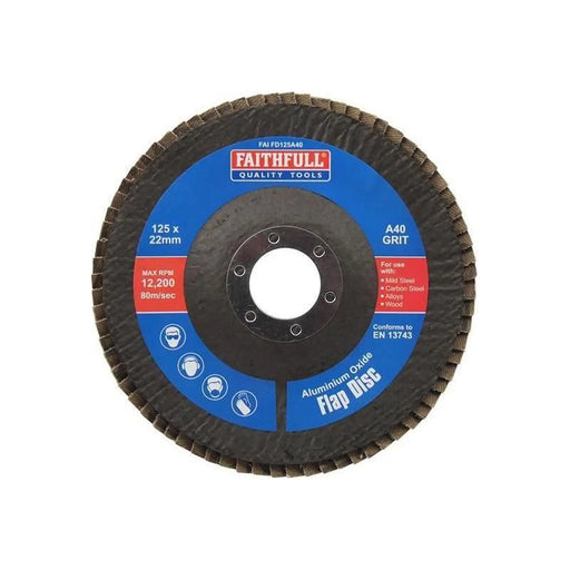 Faithfull Aluminium Oxide Flap Disc 125 x 22mm 40 Grit