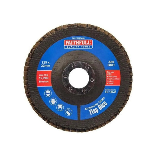 Faithfull Aluminium Oxide Flap Disc 125 x 22mm 80 Grit