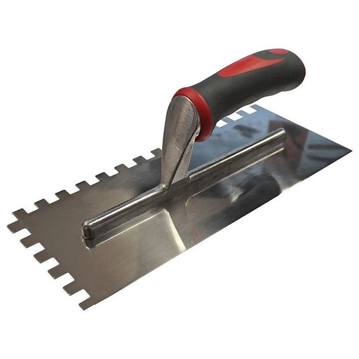 Faithfull Notched Trowel Serrated 10mm Stainless Steel Soft Grip Handle 13 x 4.1/2in
