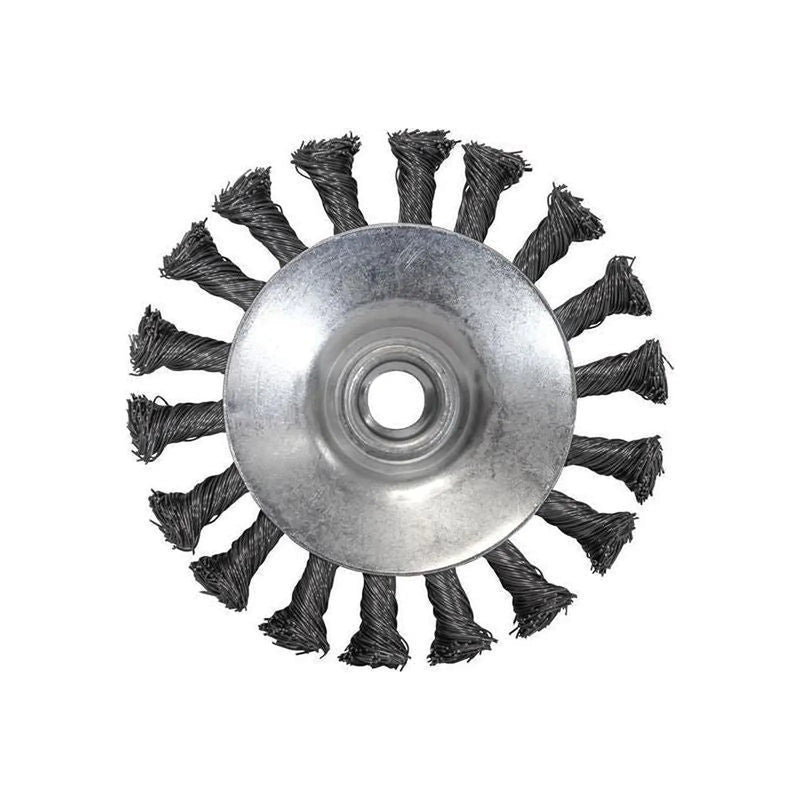 Faithfull Conical Wire Brush 100mm M14x2 Bore, 0.50mm Wire