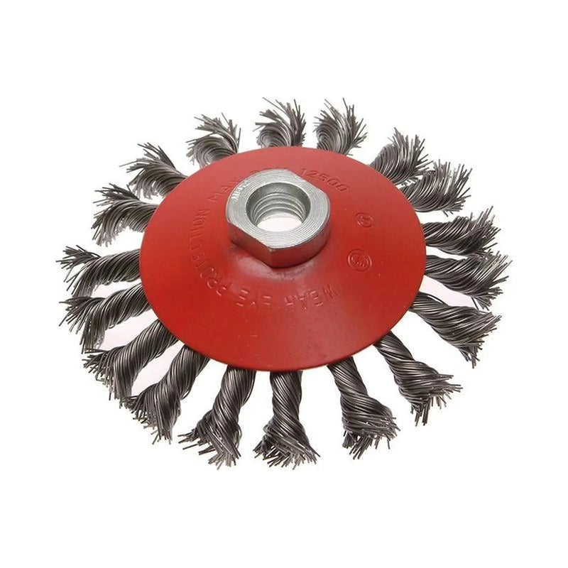 Faithfull Conical Wire Brush 115mm M14x2 Bore, 0.50mm Wire