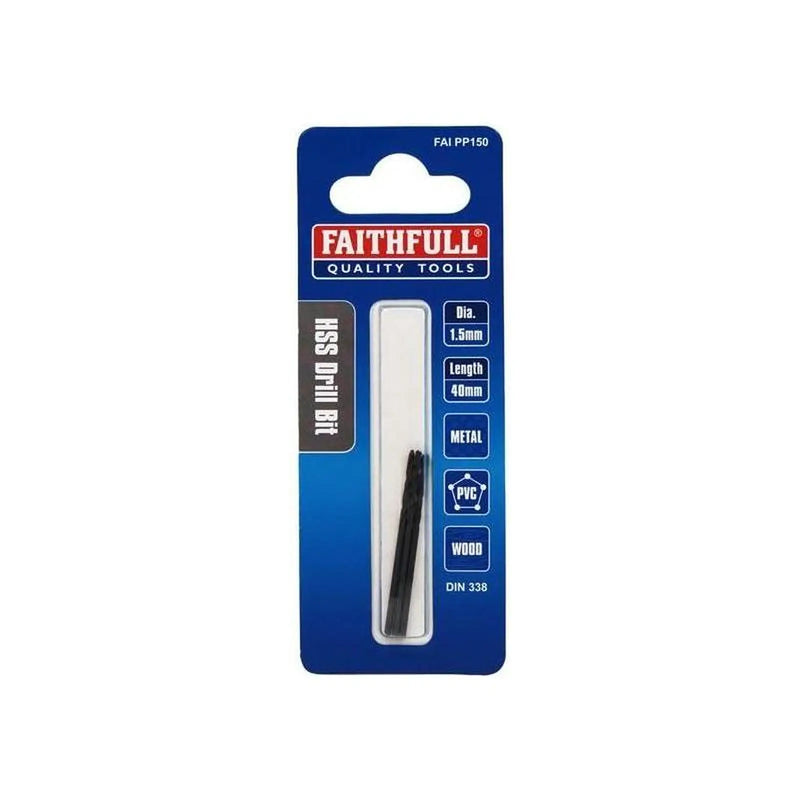 Faithfull HSS Jobber Drill Bits Pre Pack (3) 1.50mm OL:40mm WL:18mm