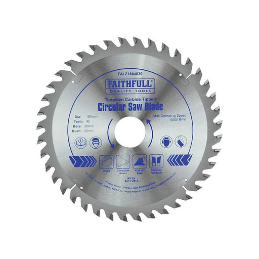 Faithfull TCT Circular Saw Blade 180 x 30mm x 40T POS