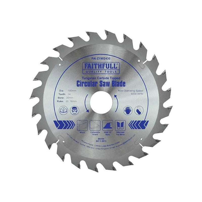 Faithfull TCT Circular Saw Blade 190 x 30mm x 24T POS