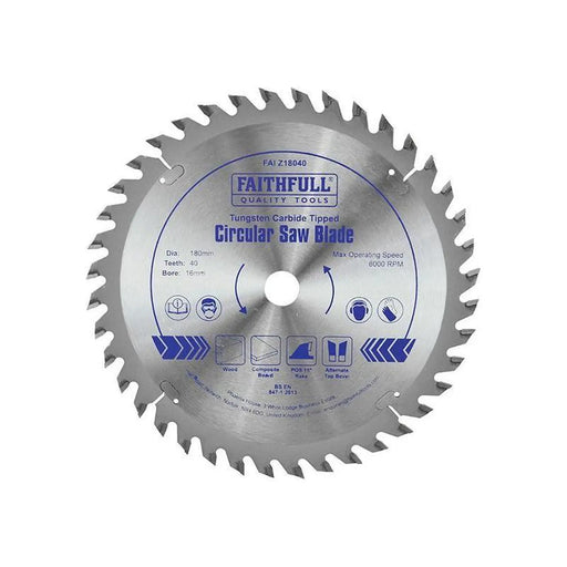Faithfull TCT Circular Saw Blade 180 x 16mm x 40T POS