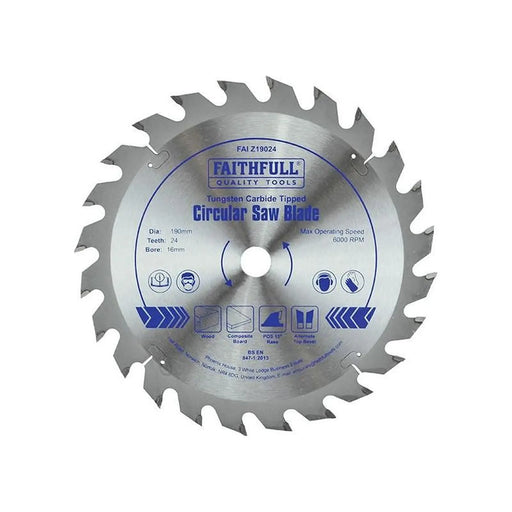 Faithfull TCT Circular Saw Blade 190 x 16mm x 24T POS