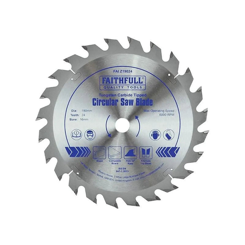 Faithfull TCT Circular Saw Blade 190 x 16mm x 24T POS