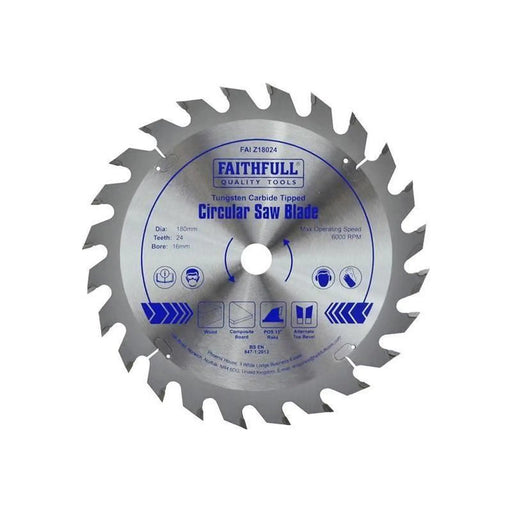 Faithfull TCT Circular Saw Blade 180 x 16mm x 24T POS