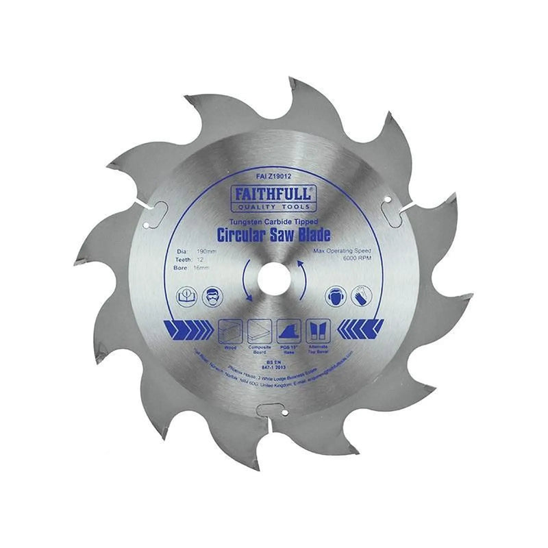 Faithfull TCT Circular Saw Blade 190 x 16mm x 12T POS