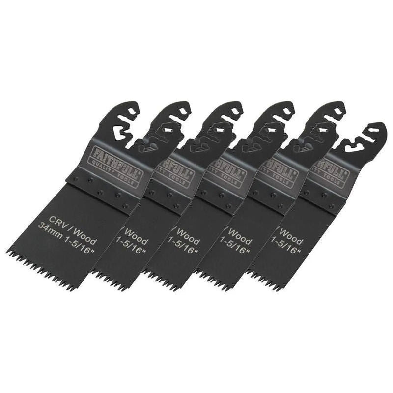 Faithfull Multi-Function Tool CrV Flush Cut Wood Blade Ground Side Set 34mm (Pack 5)
