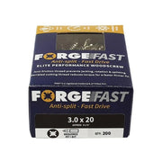 Forgefix ForgeFast Pozi Compatible Elite Performance Wood Screw ZY 3.0 x 20mm Box 200