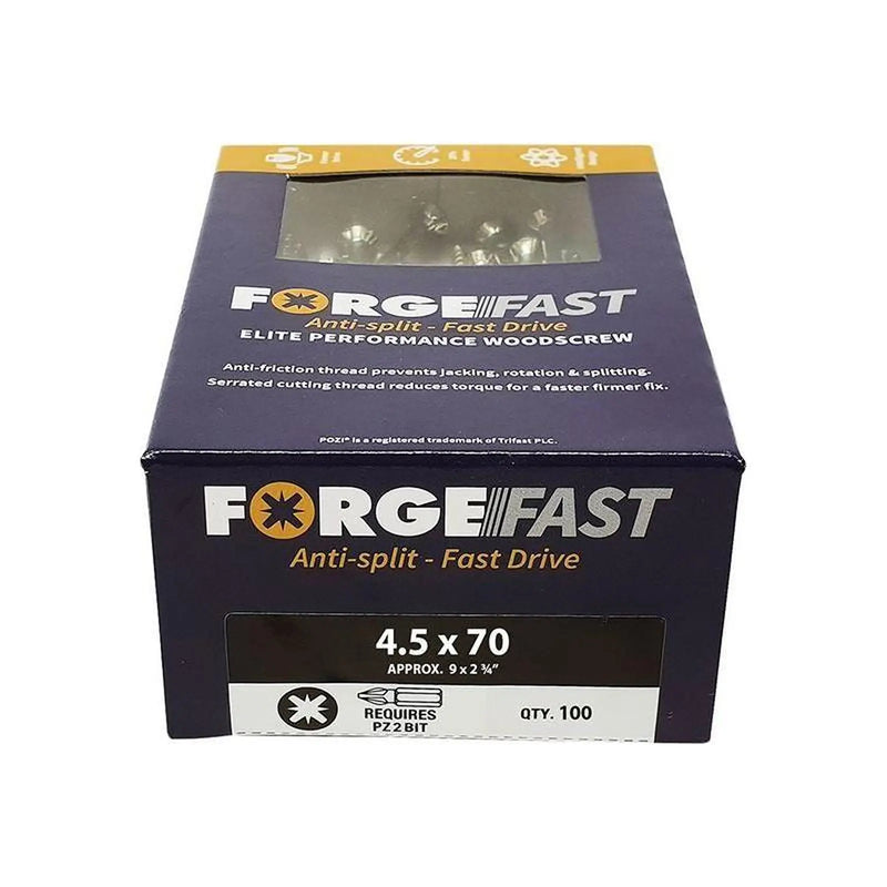 Forgefix ForgeFast Pozi Compatible Elite Performance Wood Screw ZY 4.5 x 70 mm Box 100