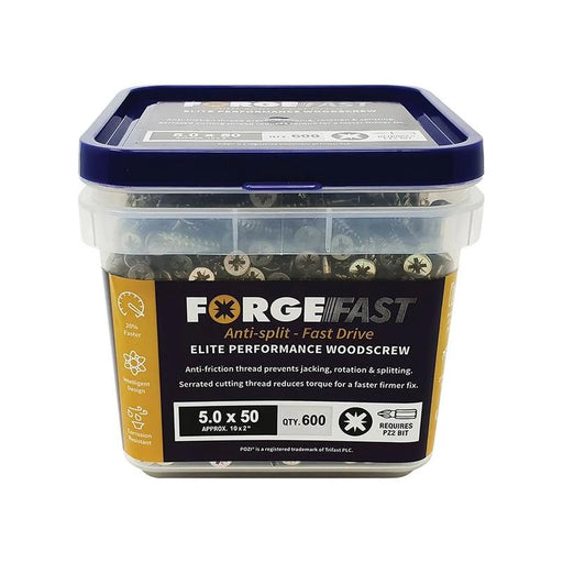 Forgefix ForgeFast Pozi Compatible Elite Performance Wood Screw ZY 5.0 x 50mm Tub 600
