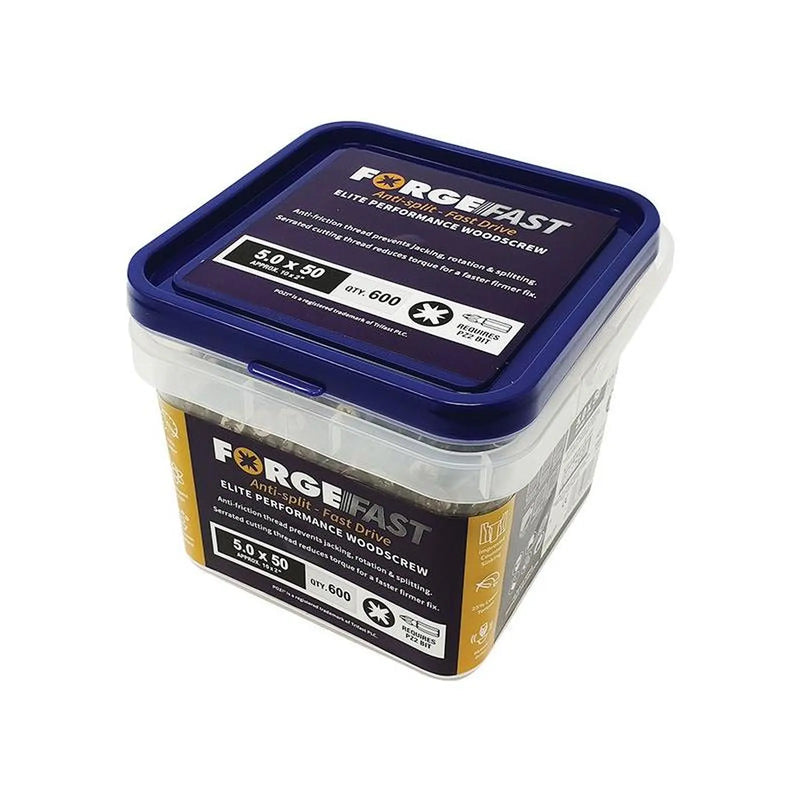 Forgefix ForgeFast Pozi Compatible Elite Performance Wood Screw ZY 5.0 x 50mm Tub 600