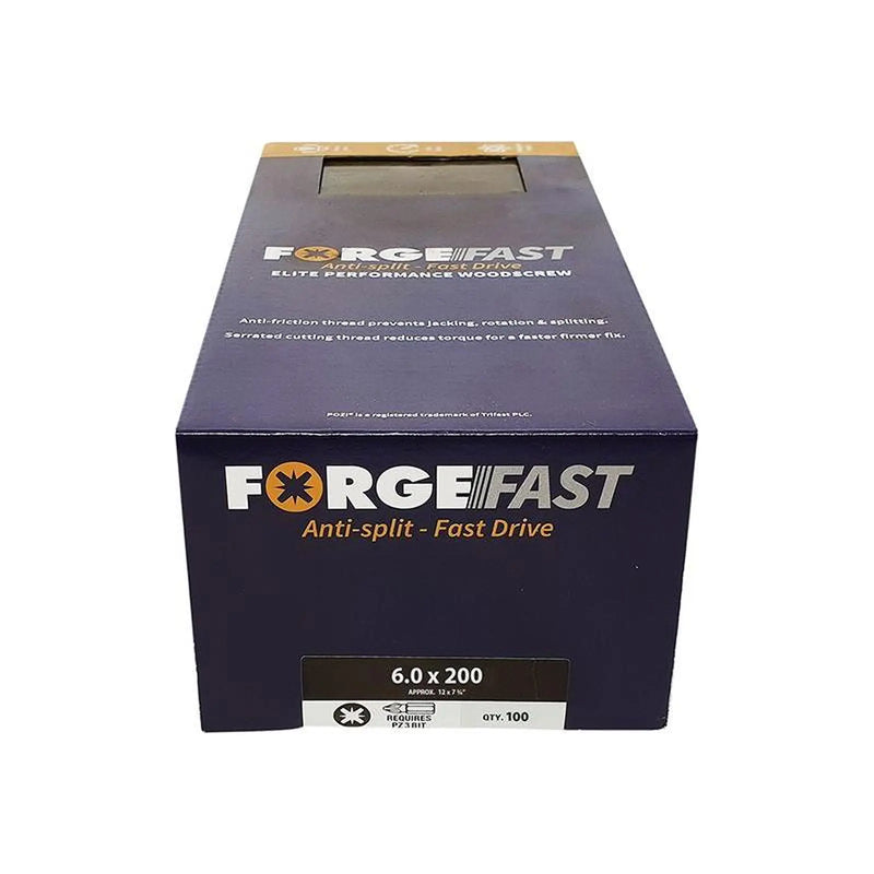 Forgefix ForgeFast Pozi Compatible Elite Performance Wood Screw ZY 6.0 x 200mm Box 100