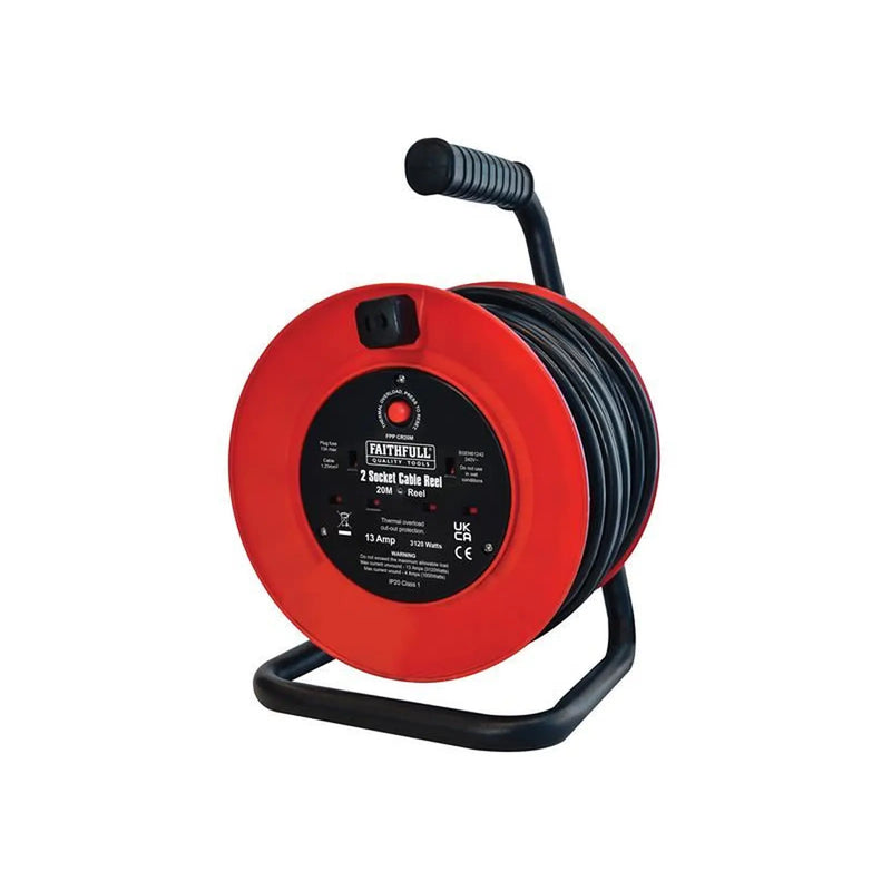 Faithfull Power Plus Open Drum Cable Reel 240V 13A 2-Socket 20m