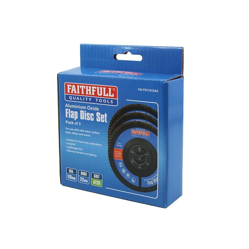 Faithfull Aluminium Oxide Flap Disc 115 x 22mm 120 Grit (3 Pack)