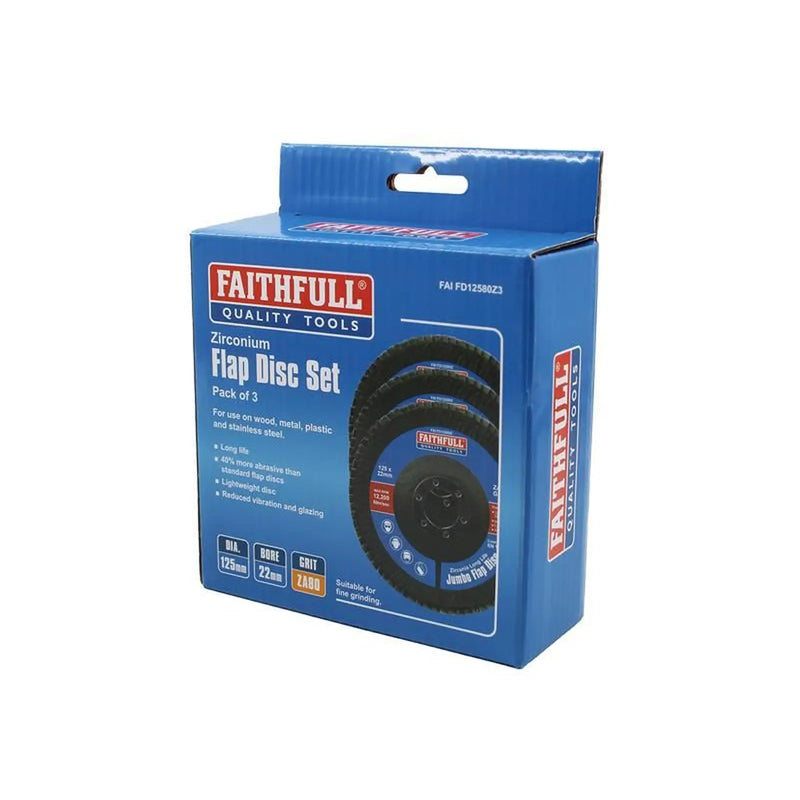 Faithfull Zirconia Abrasive Jumbo Flap Disc 125 x 22mm 80 Grit (3 Pack)