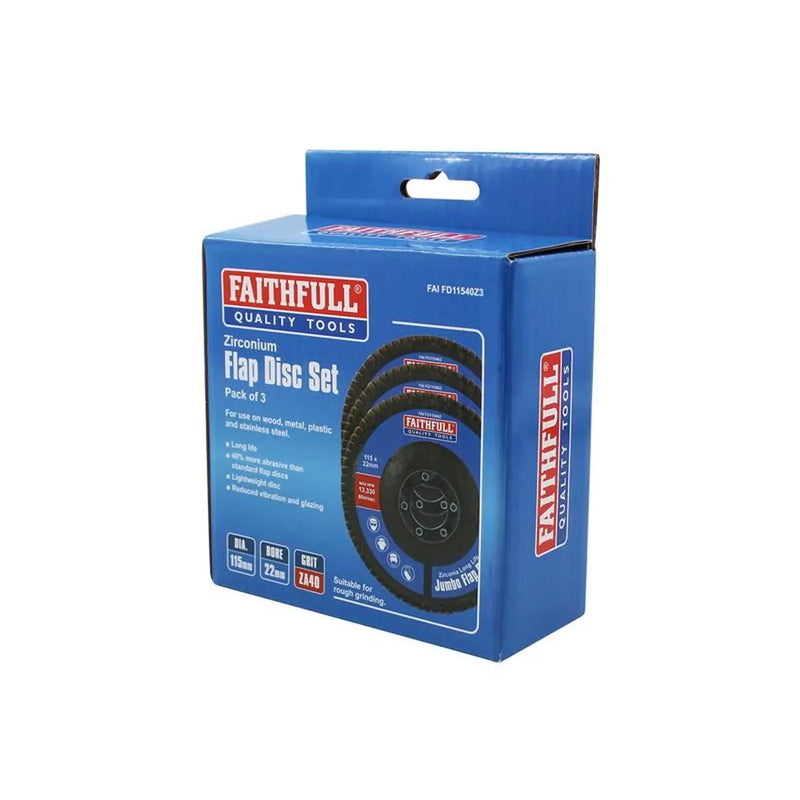Faithfull Zirconia Abrasive Jumbo Flap Disc 115 x 22mm 40 Grit (3 Pack)