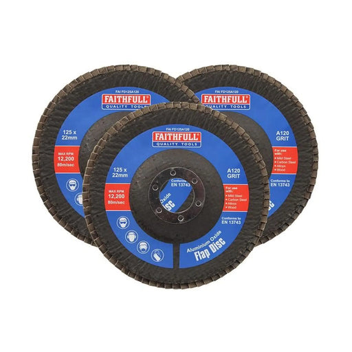 Faithfull Aluminium Oxide Flap Disc 125 x 22mm 120 Grit (3 Pack)