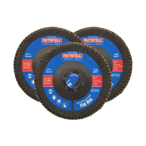 Faithfull Aluminium Oxide Flap Disc 125 x 22mm 40 Grit (3 Pack)