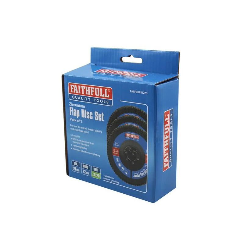 Faithfull Zirconia Abrasive Jumbo Flap Disc 125 x 22mm 120 Grit (3 Pack)