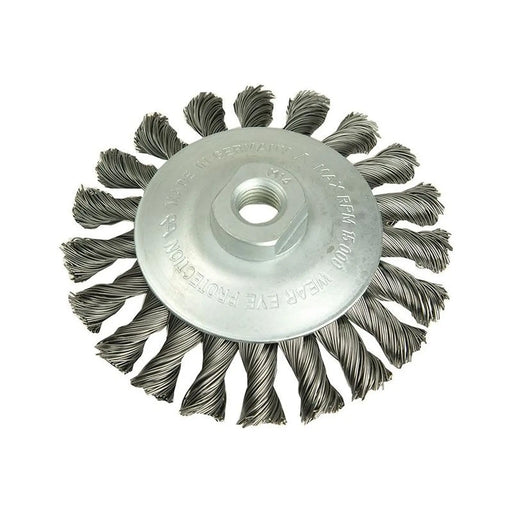 Lessmann Conical Knot Brush 100mm M14 Bore, 0.50 Steel Wire