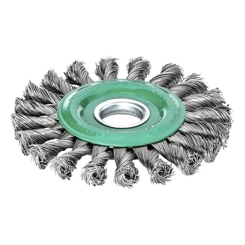 Lessmann Knot Wheel Brush 115 x 14mm 22.2mm Bore, 0.50 Stainless Steel Wire