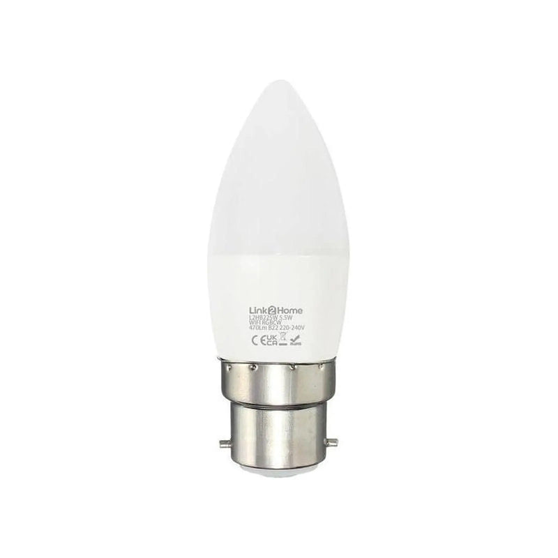 Link2Home Wi-Fi LED BC (B22) Opal Candle Dimmable Bulb, White + RGB 470 lm 5.5W