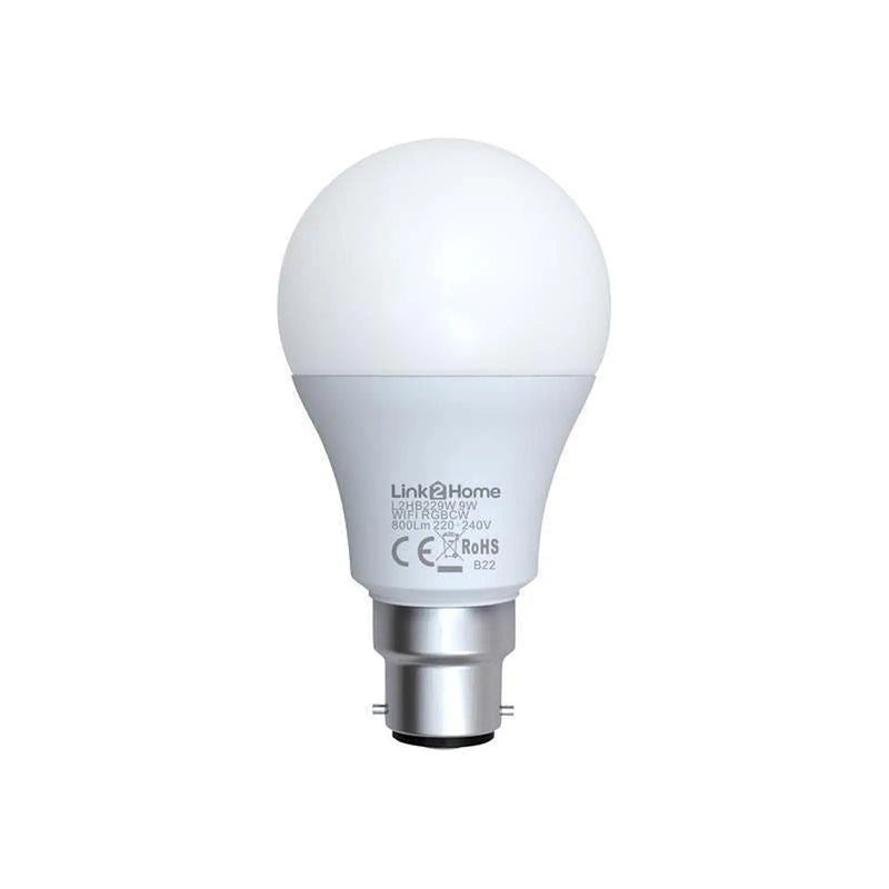 Link2Home Wi-Fi LED BC (B22) Opal GLS Dimmable Bulb, White + RGB 800 lm 9W