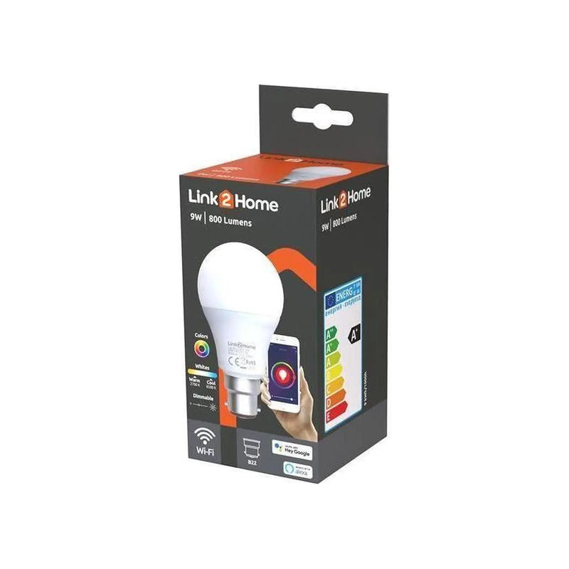 Link2Home Wi-Fi LED BC (B22) Opal GLS Dimmable Bulb, White + RGB 800 lm 9W